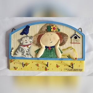 Vintage 2001 SUE DREAMER CERAMIC CAT / DOG LEASH KEY HOLDER WHIMSICAL